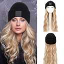 S-noilite Beanie Wig Hair Extensions, 18 Inch Long Wavy Hair Extensions with Knitted Hat Hairpieces for Women Winter Ash Blonde with Bleach Blonde