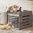 Feandrea Modern Dog Crate Furniture with Charging Station, Medium Kennel Indoor with Flip-up Hidden Acrylic Door, for Small and Medium Dogs up to 45 lb, Pet Side End Table Cage, Heather Greige