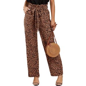 SySea Womens High Waisted Leopard Print Palazzo Pants Belted Wide Leg Long Trousers with Pockets (Medium, 1-brown(leopard))