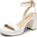 DREAM PAIRS Platform Heels for Women High Block Chunky Open Toe Ankle Strap Heels Fashion Wedding Party Evening Prom Dance Dress Pump Sandals Shoes, Size 7, WHITE-PU, SDHS2420W