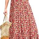 STYLEWORD Women's Summer 2025 Casual Short Sleeve Tiered Flowy Spring Dress Long Midi Beach Sundress Vacation Outfits
 Size 2XL