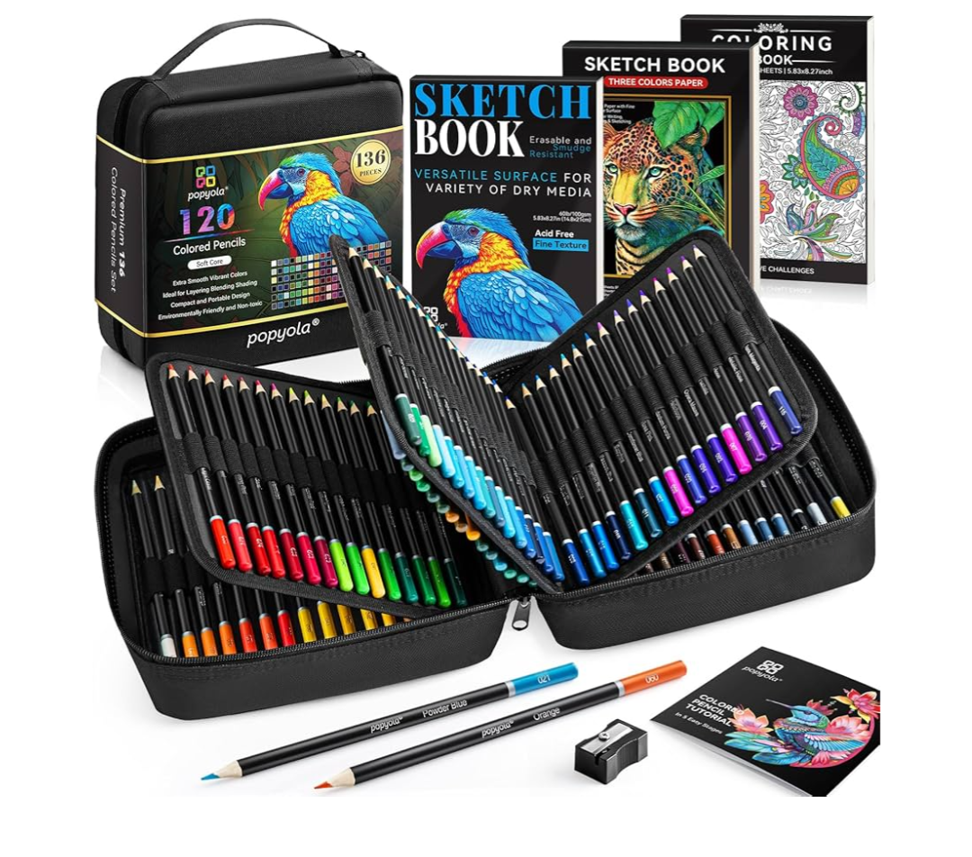 136 PCS Colored Pencils Set for Adult Coloring Books, 120 Colored Pencils with Sketchbook, Coloring Book, Sharpener, Soft Core Oil-Based Coloring Pencils for Artists Drawing Sketching Blending Shading