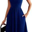 BARASA Women's Summer Dresses V Neck Ruffle Sleeveless Sundress A-line Knee Length Dress Cocktail Party with Pockets D648, XL