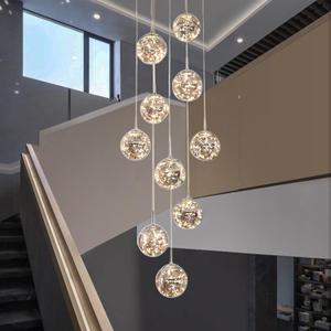 10-Light LED Staircase Chandelier Crystal Ceiling Lights Large Chandeliers for High Ceilings, Entryway Modern Lighting Fixture Villas and Stairs, Adjustable Length 16" W x79 H50W -Grey