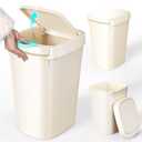 CEROELDA 3 Pack Bathroom Trash Can with Lid, 10L/2.6 Gal Small Garbage Can with Press Top Lid, Slim Plastic Waste Basket for Toilet, Office, Bedroom (Beige)