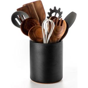 Nucookery Utensil Holder, 6.4" Ceramic Kitchen Utensil Holder with Countertop-Protection Cork Bottom, Farmhouse Kitchen Decor for Counter, Christmas Gift (Stone Black)