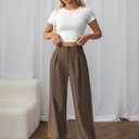 Womens High Waisted Wide Leg Pants Pleated Tailored Trousers with Pockets Business Casual Dress Pants Brown M