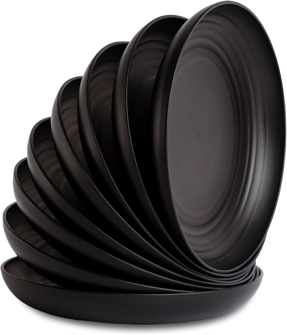 Nook Theory Reusable Wheat Straw Plates 8 Pcs - Non Toxic Kids and Toddler Plate, Microwavable, Dishwasher Safe and Unbreakable Dinnerware (Noir 9")