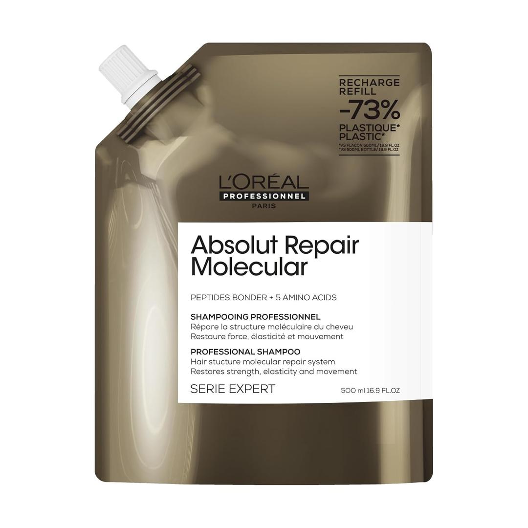 L'Oral Professionnel Paris Absolut Repair Molecular Shampoo - Repairs Damage & Restores Strength For All Damaged Hair, With Peptide Bonder & Amino Acids, Sulfate-Free