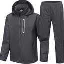 SWISSWELL Men's Waterproof Golf Rain Suit Rain Gear Jacket and Pant Outdoor Lightweight Hooded Raincoat (Large, Charcoal)