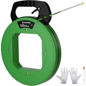 125ft Electrical Fish Tape Wire Puller, 3/16-Inch PET Non-Conductive Cable Puller Tool with Steel Leader and Ergonomic Handle for Wall & Conduit Cable Pulls, Green