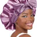YANIBEST Adjustable Satin Bonnet for Sleeping Women Double Layer Hair Wrap Reduce Friction Prevent Frizz Natural Curly Hair (Large, Purple)