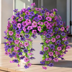 INQCMY 2Pcs Artificial Fake Hanging Flowers for Outdoors UV Resistant Artificial Plants for Spring Summer Decor Look Real Faux Flowers for Outside Home Planter Porch Patio Decor