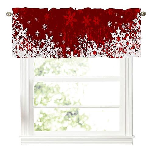 AWJTNCQ Winter Christmas Valances for Windows Red White Snowflake Kitchen Curtains Short Rod Pocket Window Curtain 5 Panels for Xmas Holiday Treatment Decorations 54x18inch