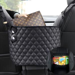 Car Net Pocket Handbag HolderPurse Holder for Between SeatsLeather Seat Back Organizer Mesh Large Capacity BagHandbag Between The Two Seats (Black)