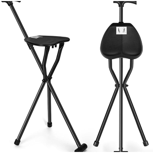 Generic AID Mate- Walking Cane with seat for Seniors, Walking Sticks, Cane with seat, Folding Canes with seat Walking Stick, Walking Sticks for Seniors, Folding Cane, Walking Canes, Metal & Black