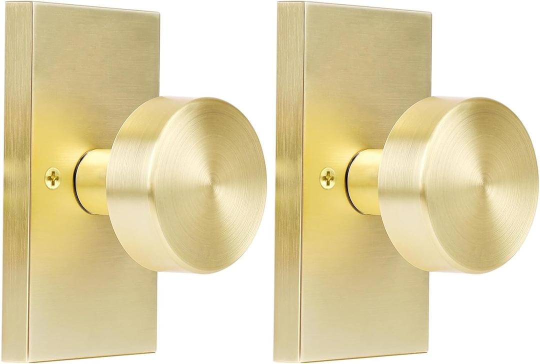 2 Pack Gold Dummy Door Knob Interior,Satin Brass Bifold and Closet Door Knobs Inactive Dummy Door Handles