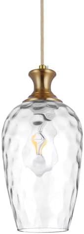 SADUENFR Glass Pendant Lights Kitchen Island Clear Glass Hanging Light Fixtures Farmhouse Brass Pendant Light for Kitchen Sink Dining Room, E26, Gold