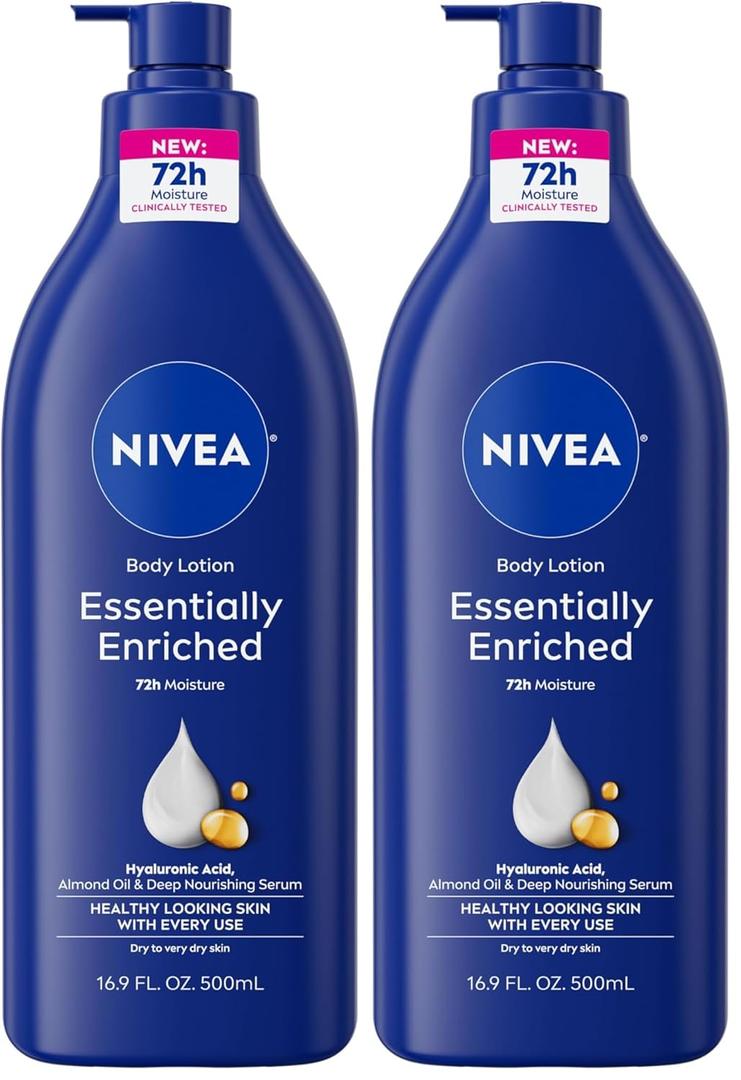 NIVEA Essentially Enriched Body Lotion, Dry to Very Dry Skin, 16.9 Fl Oz, Pack of 2