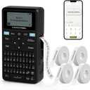 SUPVAN E11 Bluetooth Label Maker Machine with 4 Tapes, Support Keyboard & App with 30+ Fonts and 660+ Icons, Rechargeable Inkless Labeler for Home, Kitchen, Office, School, Organization, Black