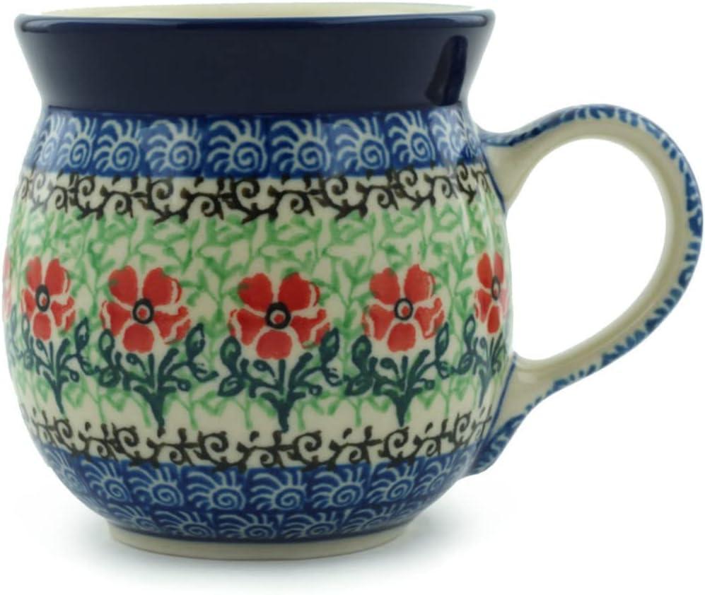 Authentic Polish Pottery Bubble Mug 8 oz in Maraschino Design Handmade in Bolesawiec Poland by Ceramika Artystyczna + Certificate of Authenticity