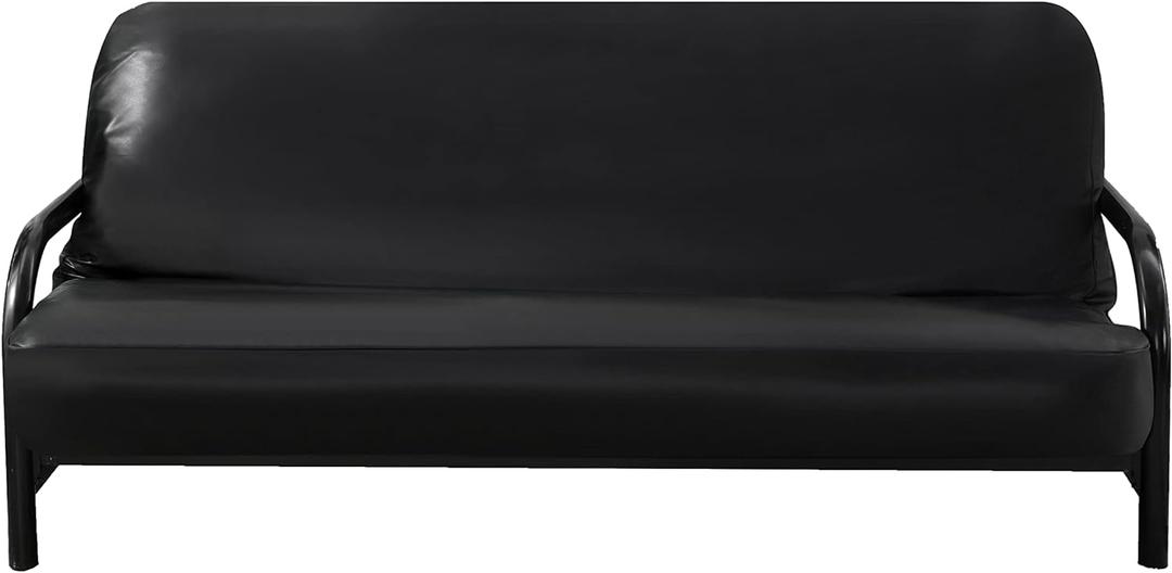 OctoRose 3 Side Zipper Full Size Waterproof Pet Friendly Faux Leather Black Futon Cover Sofa Daybed Mattress Slipcover (Fauxleather-Black, Full Size)