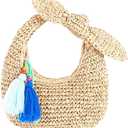 Straw Clutch Purse with Bow Top Handle Bag Summer Straw Handbag Beach Woven Evening Bag for Parties Wedding Travel