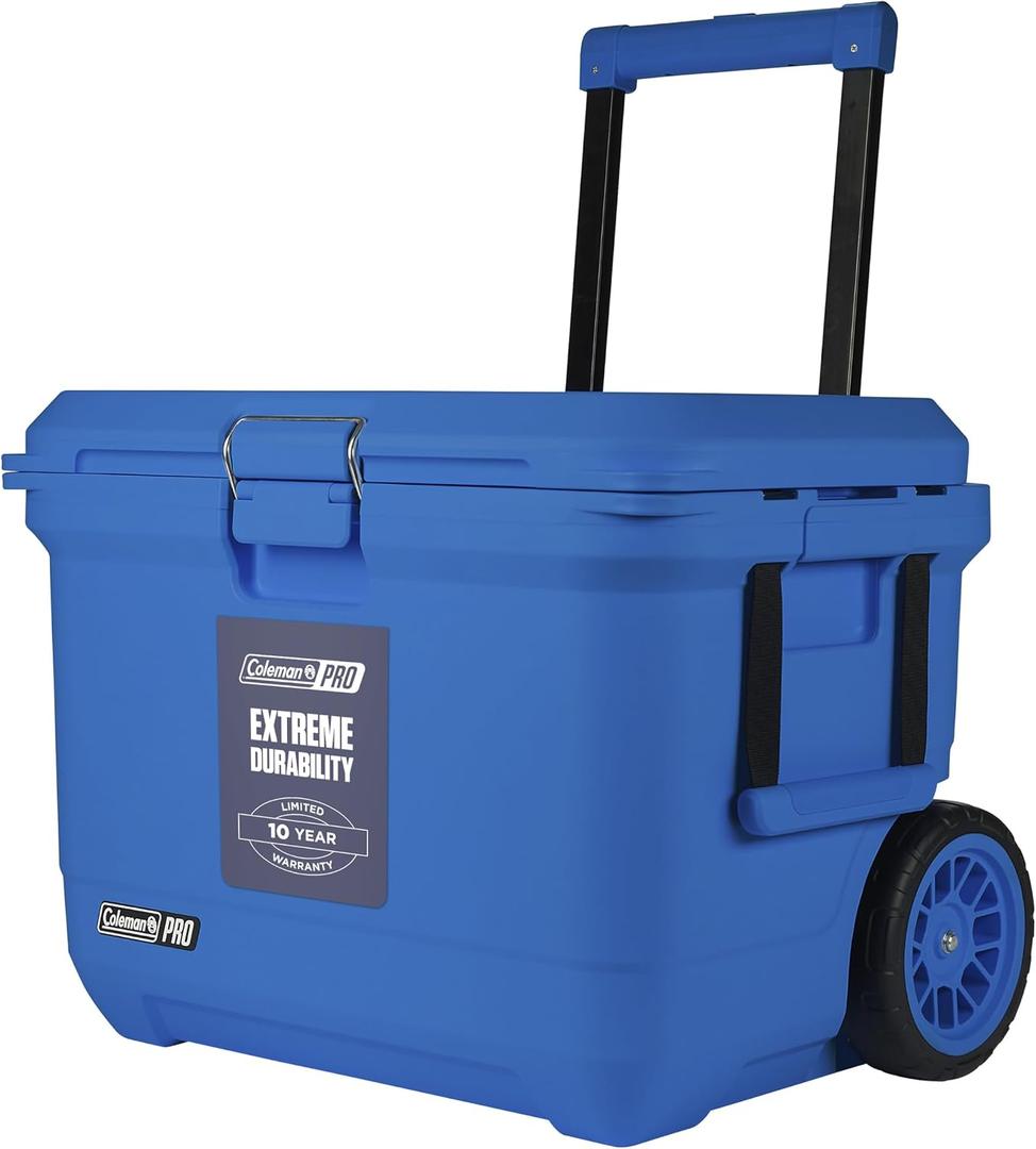Coleman Pro Heavy-Duty 55qt Wheeled Ultra-Light Premium Hard Cooler, Extra-Thick Insulation Keeps Ice up to 5 Days, 92-Can Capacity, Heavy-Duty Wheels, 55-quart