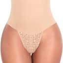 Werena Tummy Control Thong Shapewear for Women Mid High Waisted Body Shaper Underwear Lace Shaping Thong Girdle Panties S