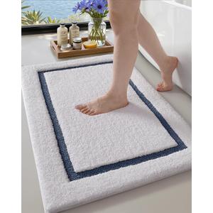 Color&Geometry Bathroom Rugs, Water Absorbent and Quick Dry Microfiber Bath Rugs-17"x30", Non-Slip, Machine Washable, Extra Soft Plush Bath Mats for Bathroom, Laundry Room, Shower and Tub (White Blue)