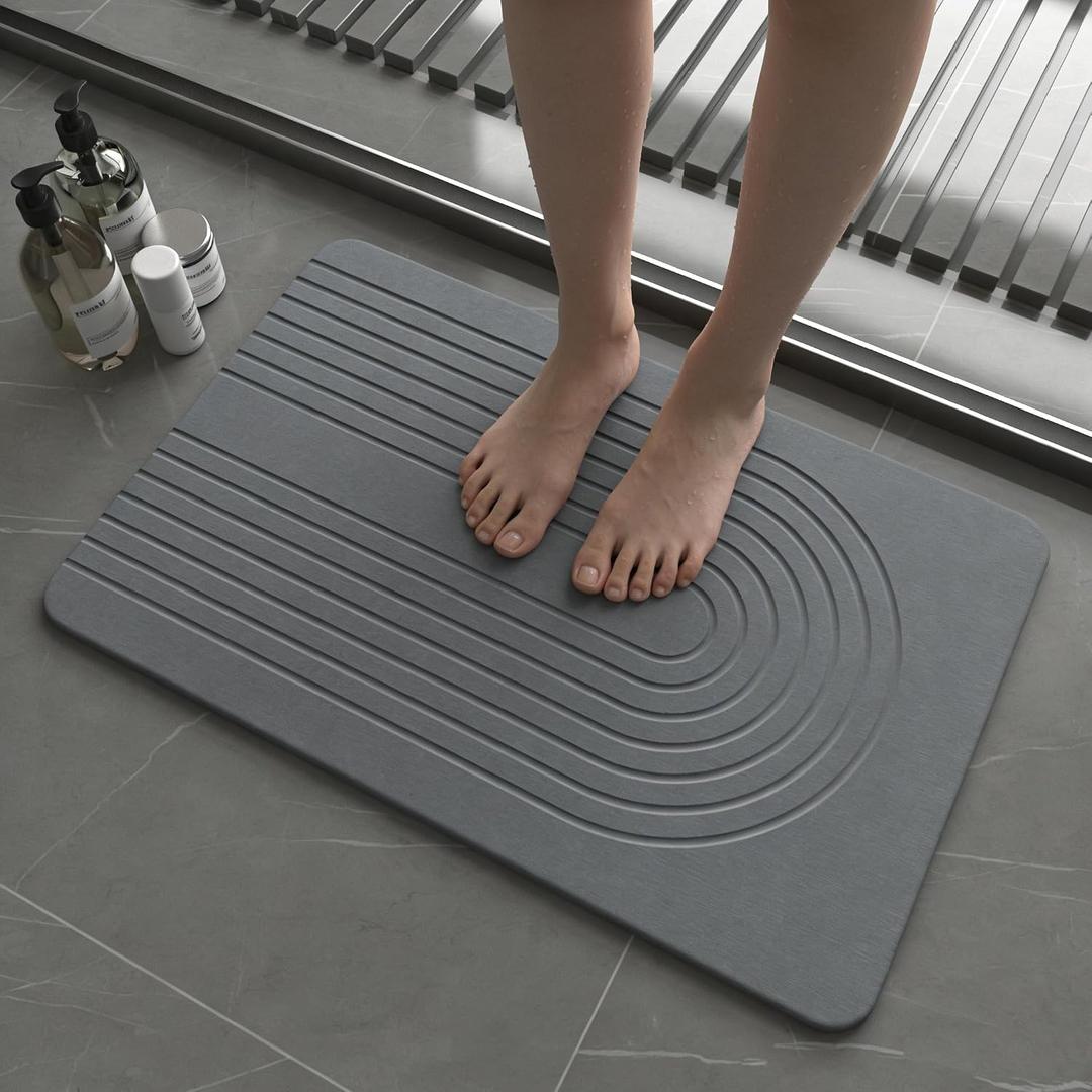 Fast Drying Stone Bath Mats for Bathroom, Non-Slip Diatomaceous Earth Bath Mat, Super Absorbent Bath Mat Stone Dark Gray Arcana, 1'3" x 1'11"