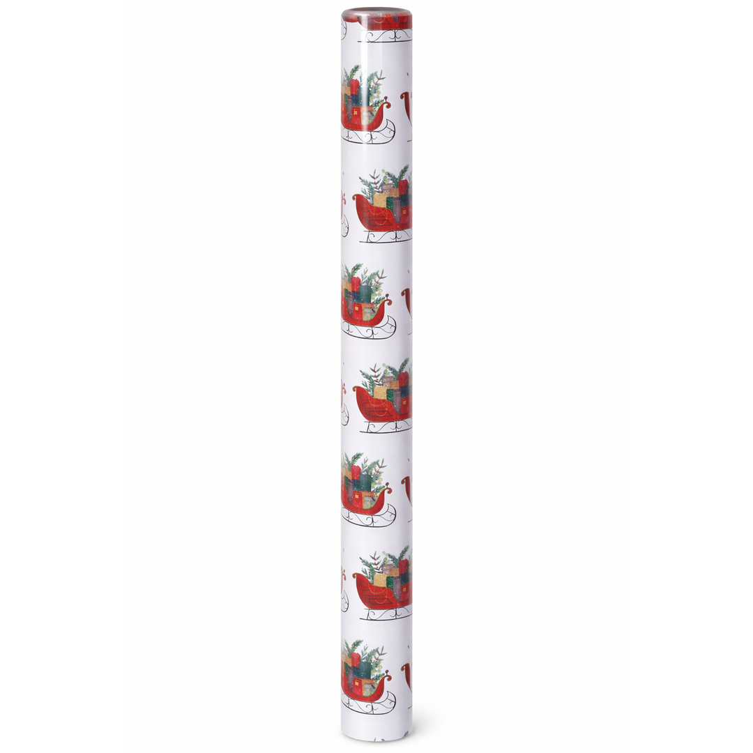Christmas Wrapping Paper Jumbo Roll with Red Pom Pom, Classic Sled Design Gift Wrap Set for Christmas, Holiday, Party Celebration, 30 Inch X 40 Feet (100 sq. ft. ttl.)