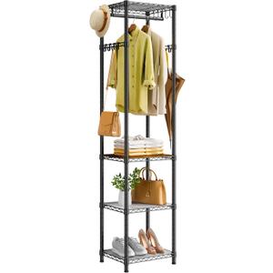 R1 Clothes Rack Heavy Duty, Clothing Racks for Hanging Clothes, Garment Rack with Storage Shelves, Small Coat Rack Freestanding for Entryway, Hallway, Bedroom, Max Load 448 Lbs, Black