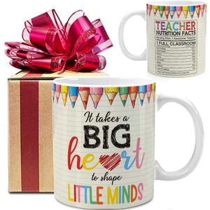 VLUG Teacher Appreciation Mug Gifts for Women, It Takes a Big Heart to Shape Little Minds Thank You Mug for Women, End of Year Teacher Birthday Retirement Back to School Gift