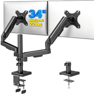 Rfiver Dual Monitor Stand Desk Mount for 17-34" Screens Holds up to 22lbs | Full Motion Height Adjustable, Tilt/Swivel, 360 Rotation VESA 75/100mm, Compatible C-clamp/Grommet Base Install