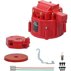 Red Male HEI Distributor Cap and Rotor Kit for SBC BBC 283 305 307 327 350 396 454 V8 Engines Performance Replacement for K549, 8416, 400, 454 Distributor Cap Assembly