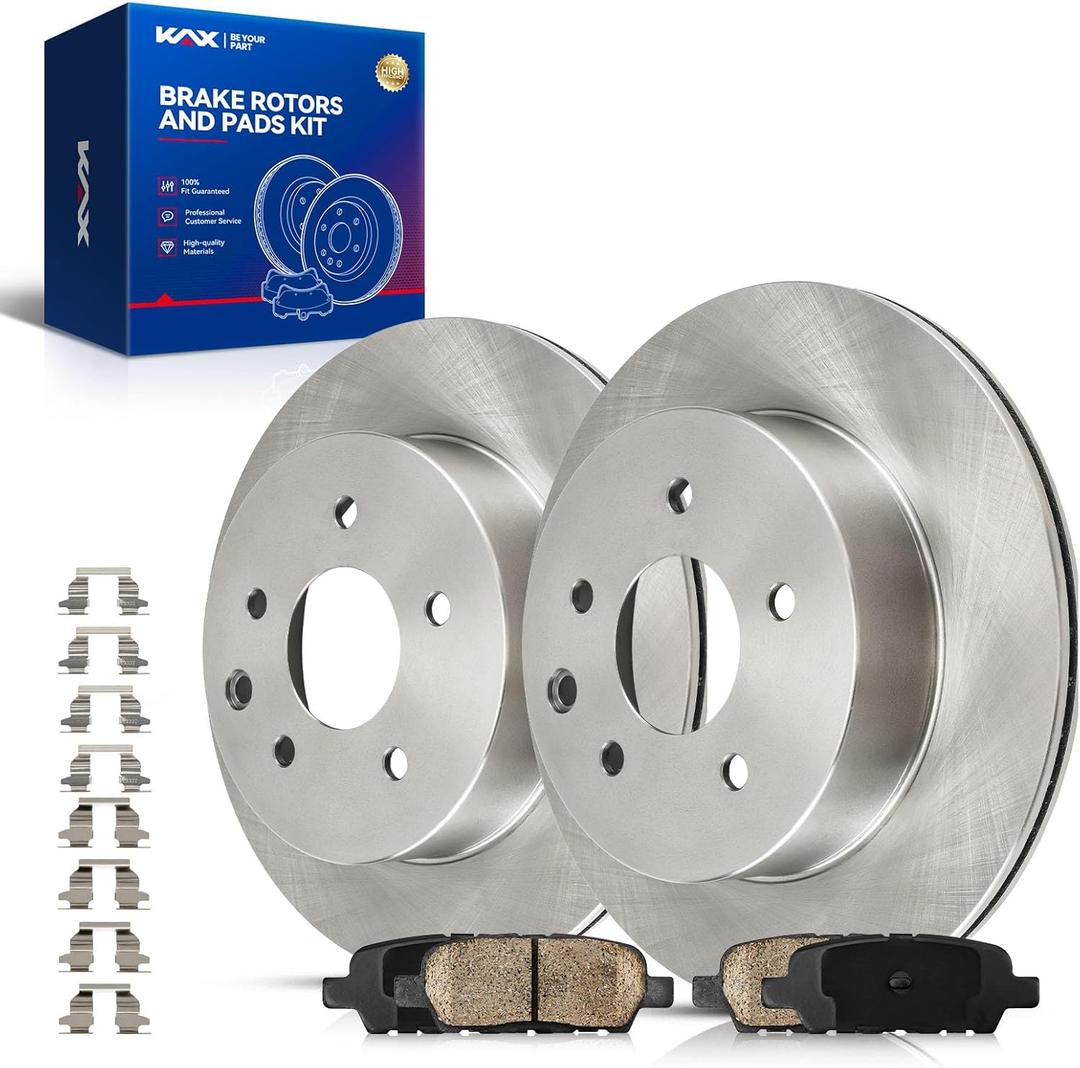 KAX Rear Brake Kit, OE Brake Rotors and Ceramic Brake Pads, Replacement for Nissan, INFINITI-Rogue, Rogue Sport, Rogue Select, G35, 350Z, LEAF, Juke, Automotive Replacement Brake Kit (D905+31349, Silver + Black)