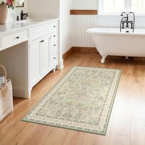 GRANNY SAYS Boho Bathroom Rugs 32" x 20" Non-Slip, Quick Dry & Washable, Vintage Bath Rug, Distressed Farmhouse Plush Velvet Small Bath Mat, Absorbent for Shower Toilet Sink, Pet Friendly- 2' x 3'