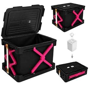 DUORAN Storage Bags for Clothing, 14.8-Gal Collapsible Vacuum Compression Storage Boxes with Lids, Stackable Storage Bins for Blankets, Comforters, Bedding and Underbed Storage, Black(1-Pack)