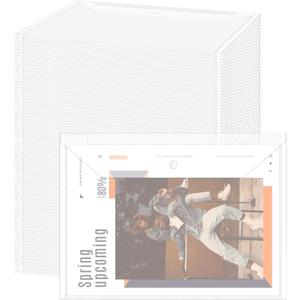 100Pcs Plastic Envelopes with Snap Closure, Clear Folders for Documents Plastic A4 Letter Size Clear Envelope Pouch for School Home Office Supplies