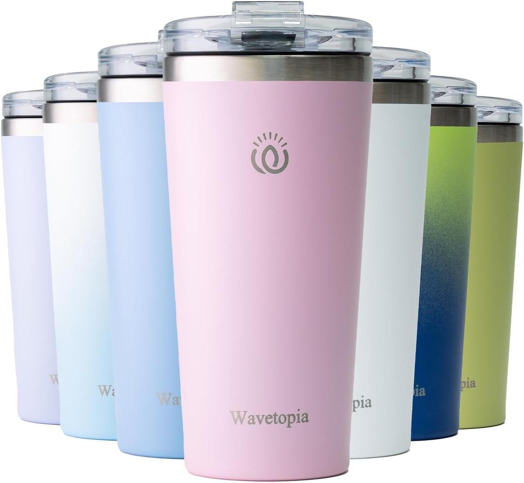 Insulated Coffee Mug with Lid, Reusable Stainless Steel Travel Coffee Cup, 16 Oz Double Wall Vacuum Spill Proof Tumbler Cups for Men and Women Hot & Cold DrinksRose (Pink)