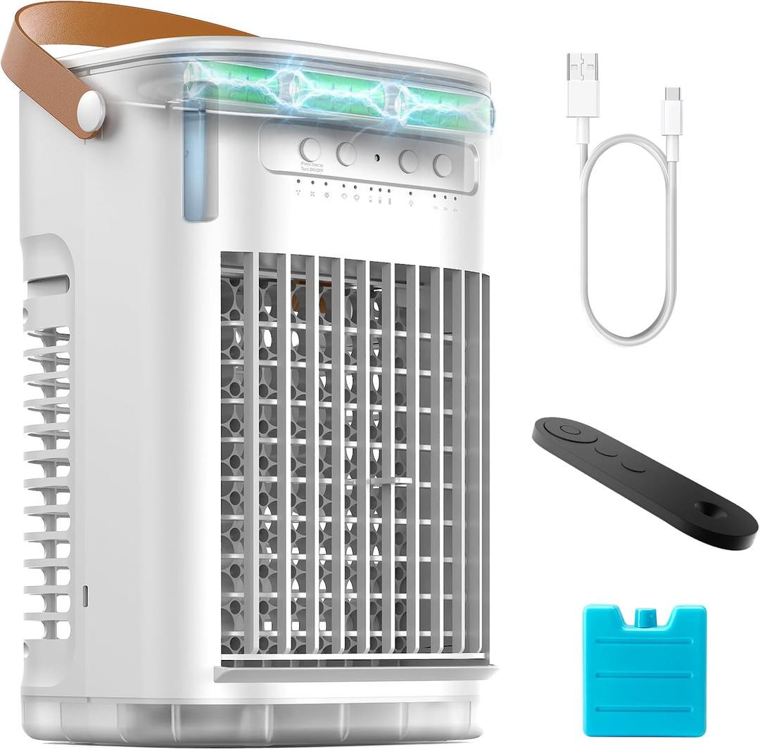Portable Air Conditioners w/Remote, Mini Air Conditioner, 5400mAh Built-in Battery, 1.2L Water Tank & Ice Box, Auto-off Timer, Evaporative Air Cooler With 3Speeds, Desktop Fan For HomeOutdoors