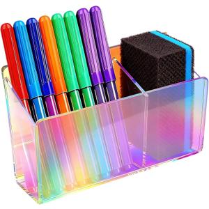 Magnetic Dry Erase Marker Holder - Non-Slip Acrylic Pen Organizer with Powerful Magnets for Whiteboard, Refrigerator, Office Desk, Classroom Supplies & Home Organization-colorful