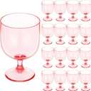 Bokon 16 Pack Plastic Wine Glasses 7.5 oz Wine Glass with Stem Reusable Unbreakable Cups Champagne Goblets Shatterproof Cocktail Drinkware for Wedding Party Indoor Drinking(Pink)