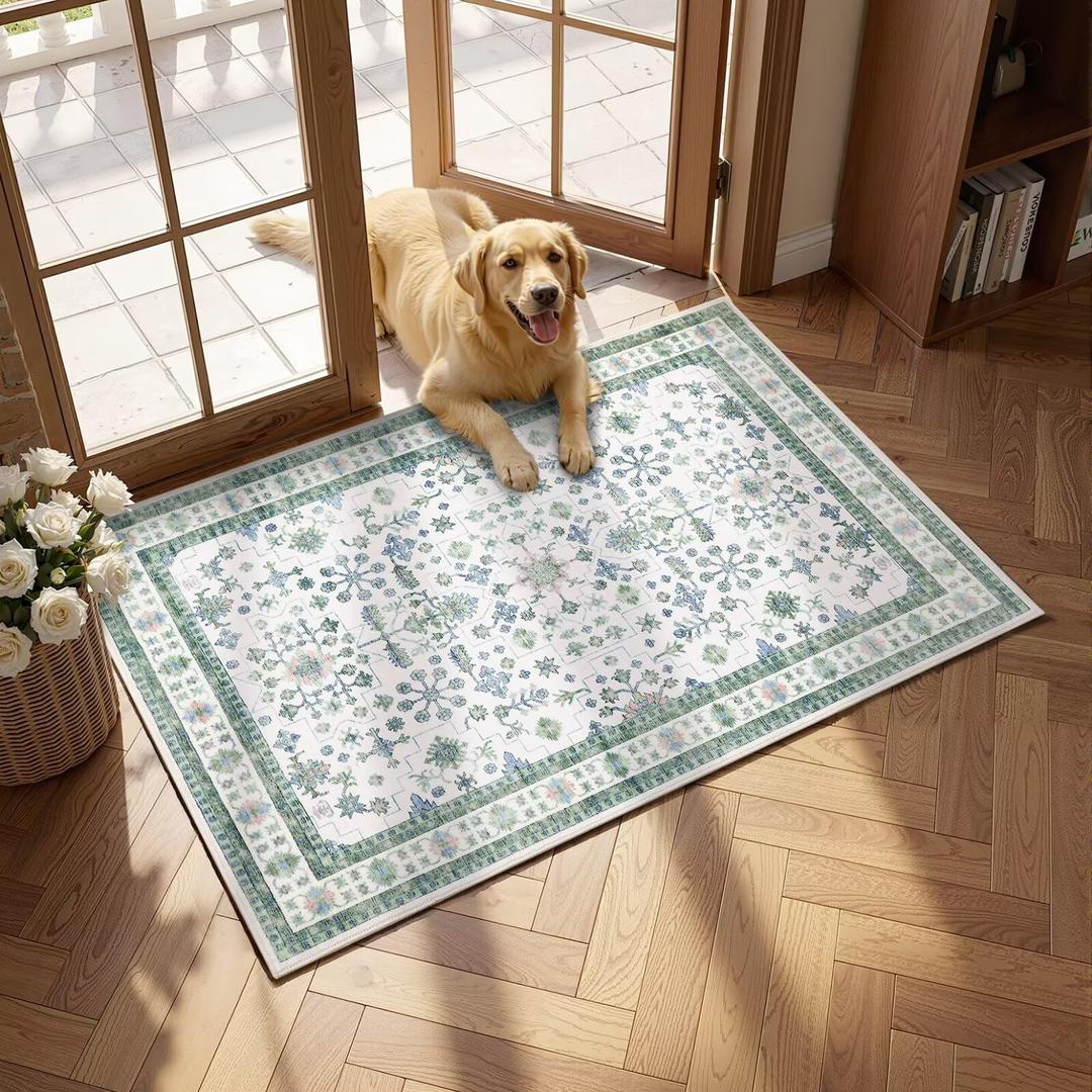 GarveeHome 4x6 Washable Rug Living Room Vintage Bedroom Sage Green Rug