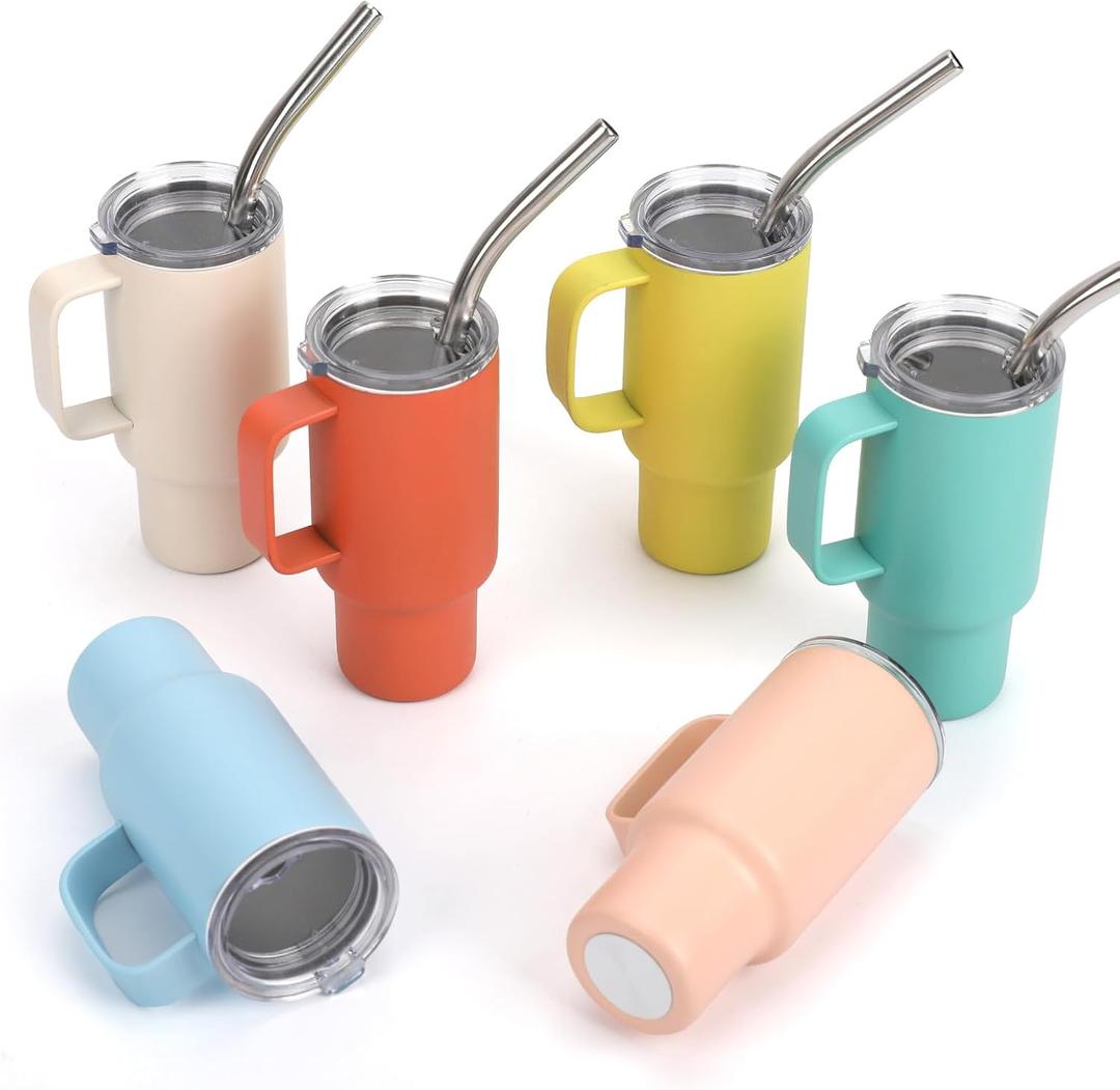 Cute Shot Glasses with Handle 2 oz, Mini Shot Tumbler with Lid and Straw, Kawaii Insulated Tumblers for Espresso Coffee Spirits Cute Stuff Funny Gifts, 6 Pack (Colorful)