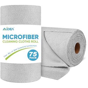 AIDEA Microfiber Cleaning Cloth Roll, Grey 75PK, Reusable Paper Towels Tear Away Cloth, Microfiber Towels for Cars, Wash Cloths, Lint Free Rags for House, Kitchen,Window,Cleaning Supplies 11.5"×11.5"