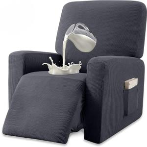Granbest Premium Water Repellent Recliner Chair Cover High Stretch Jacquard Fabric Recliner Slipcover with Pockets (Recliner, Gray) (Grey)