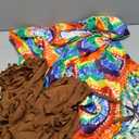 Unittype 5 Pcs Hippie Costume Accessories Set 60s 70s Outfits for Women Tie Dye Poncho Costume for Halloween Cosplay Party (Large)