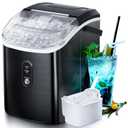 Nugget Countertop Ice Maker with Soft Chewable Pellet Ice, Pebble Portable Ice Machine, 34lbs Per Day, Self-Cleaning, Sonic Ice, One-Click Operation, for Kitchen,Office Stainless Steel Black (34Lbs/24H)